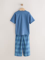 ブルー / グリーン チェック - 半袖 ウーブン ロングパジャマ 2 枚組（3～16 歳） - 画像 4 / 6