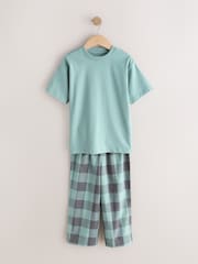Blue/Green Check Short Sleeve Woven Long Pyjamas 2 Pack (3-16yrs) - Image 7 of 9