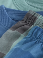 Blue/Green Check Short Sleeve Woven Long Pyjamas 2 Pack (3-16yrs) - Image 9 of 9