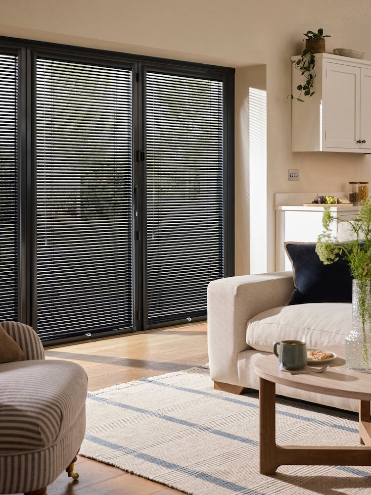 Black Made To Measure Perfect Fit 25mm Aluminium Venetian Blinds - Image 1 of 8 Black Made To Measure Perfect Fit 25mm Aluminium Venetian Blinds - Image 1 of 8