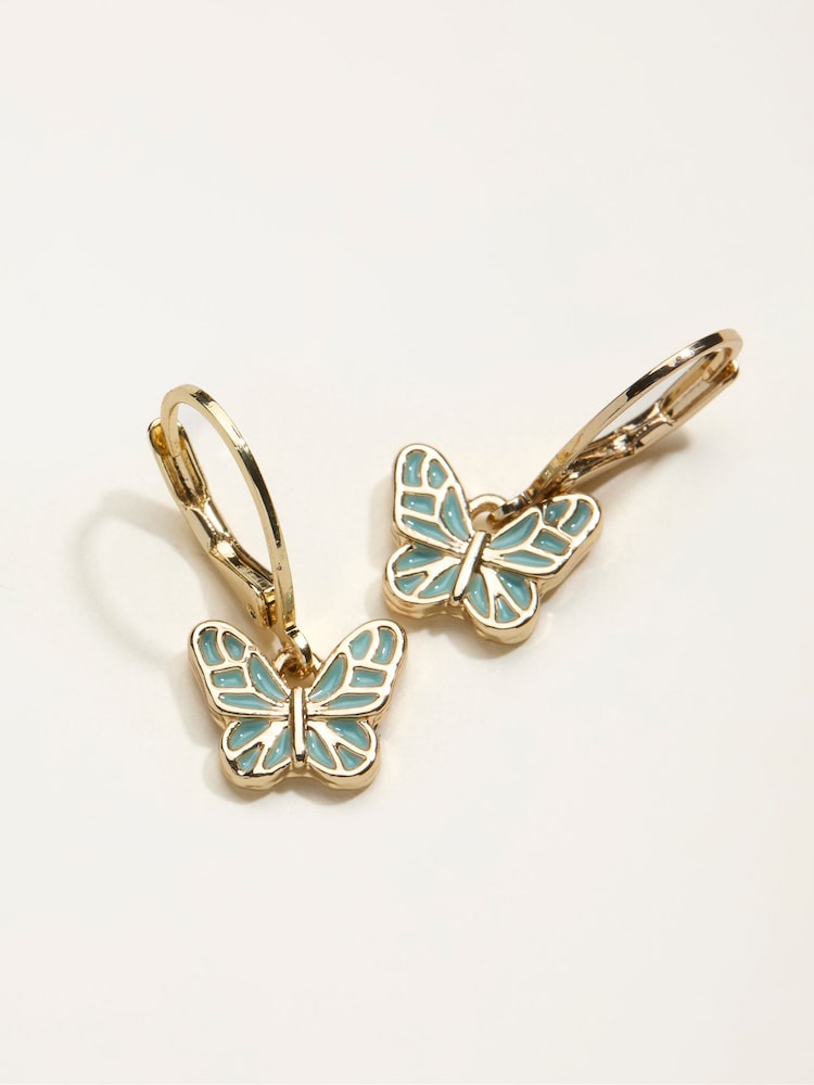FatFace Gold Tone Butterfly Drop Earrings - Image 2 of 2