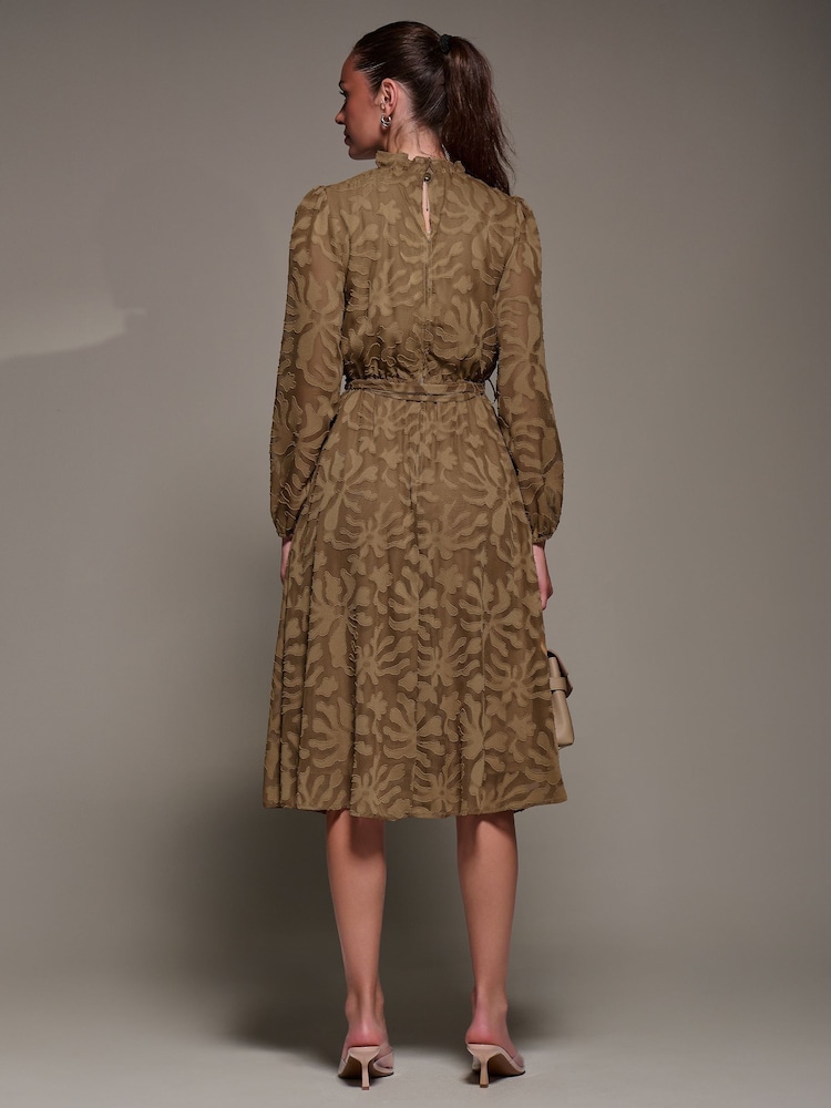 Jolie Moi Brown Tie Neck Chiffon Midi Dress - Image 2 of 6 Jolie Moi Brown Tie Neck Chiffon Midi Dress - Image 2 of 6