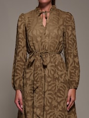 Jolie Moi Brown Tie Neck Chiffon Midi Dress - Image 3 of 6