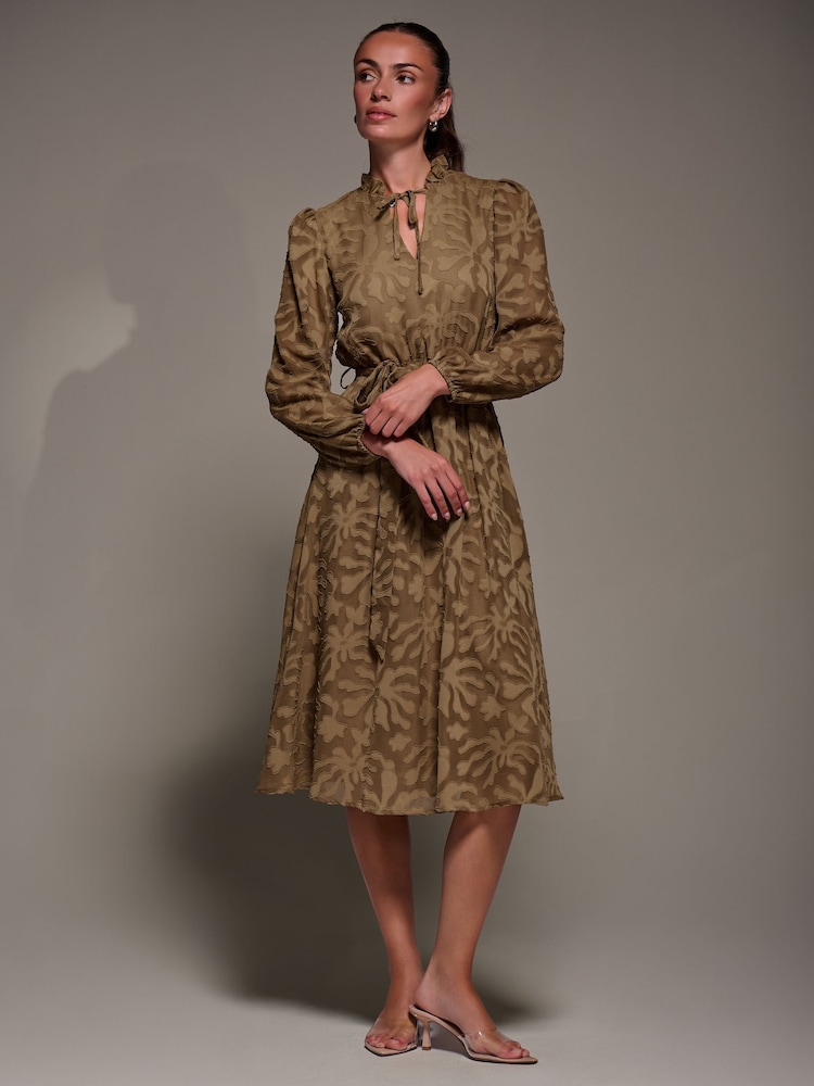 Jolie Moi Brown Tie Neck Chiffon Midi Dress - Image 6 of 6 Jolie Moi Brown Tie Neck Chiffon Midi Dress - Image 6 of 6