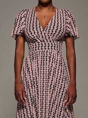 Jolie Moi Pink Mesh Short Sleeve Midaxi Dress - Image 3 of 6