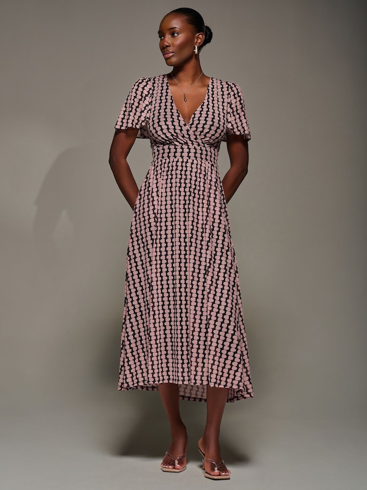 Jolie Moi Pink Mesh Short Sleeve Midaxi Dress - Image 6 of 6 Jolie Moi Pink Mesh Short Sleeve Midaxi Dress - Image 6 of 6