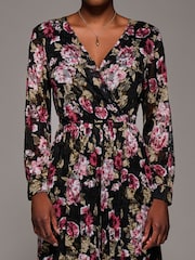 Jolie Moi Chrome Black Lace Wrap Tie Waist Long Sleeve Jumpsuit - Image 3 of 6