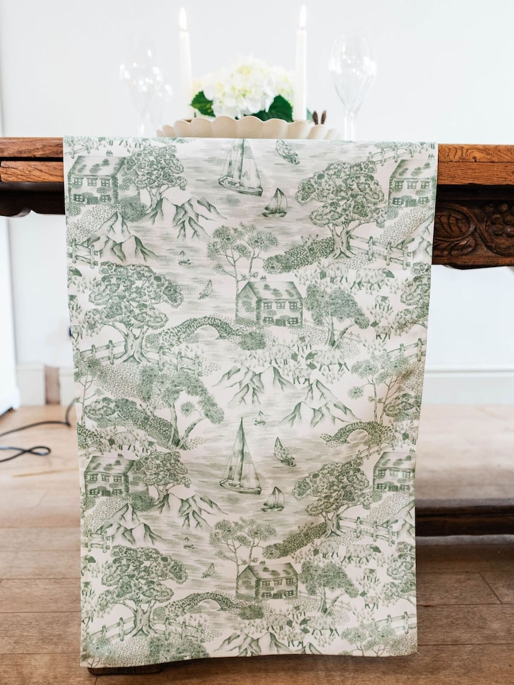 Avalon Home Green Lake District Toile Table Runner - Image 5 of 5 Avalon Home Green Lake District Toile Table Runner - Image 5 of 5