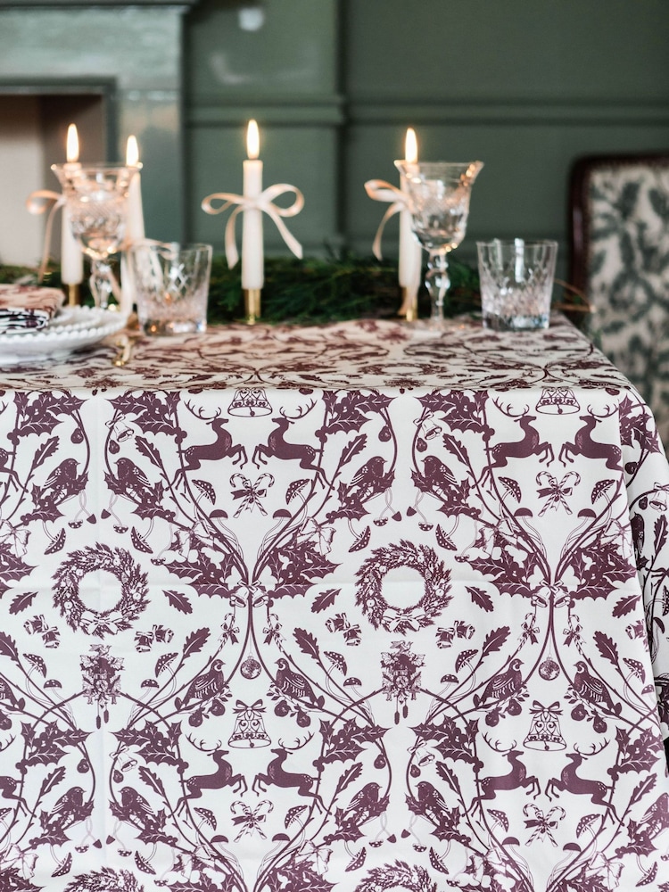 Avalon Home Burgundy Stag & Wreath Tablecloth - Image 1 of 6 Avalon Home Burgundy Stag & Wreath Tablecloth - Image 1 of 6