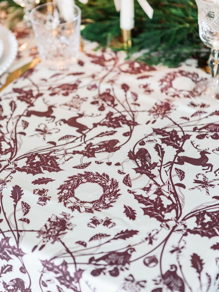Avalon Home Burgundy Stag & Wreath Tablecloth - Image 2 of 6 Avalon Home Burgundy Stag & Wreath Tablecloth - Image 2 of 6