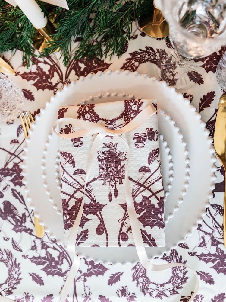 Avalon Home Set of 2 Burgundy Stag & Wreath Napkins - Image 1 of 5 Avalon Home Set of 2 Burgundy Stag & Wreath Napkins - Image 1 of 5