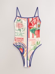 Blue/White Farmers Market Fruit Square Neck Swimsuit - Image 6 of 9