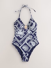 Caracatiță bleumarin - Halter Neck Plunge Swimsuit - Imaginea 6 din 9