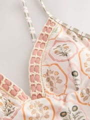 Ecru/Pfirsich geblümt - Figurformender Badeanzug mit tiefem Ausschnitt - Bild 7 von 8