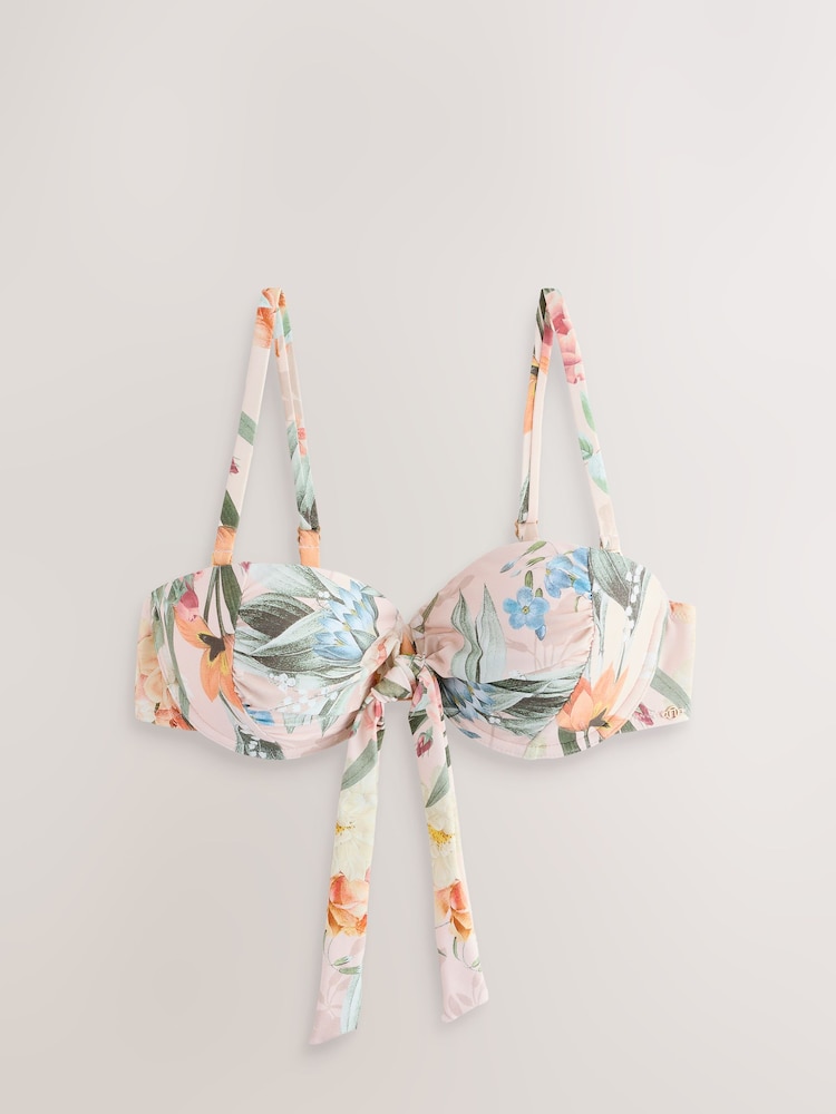 Pink geblümt - Bandeau-Bikinioberteil mit Bügel und Schleife - Bild 1 von 3