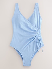 Chambray Blue Ruched Side Tummy Shaping Control Swimsuit - Image 1 of 4
