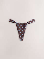 Chocolate Brown/ Blue Spot Tanga Bikini Bottoms - Image 1 of 3