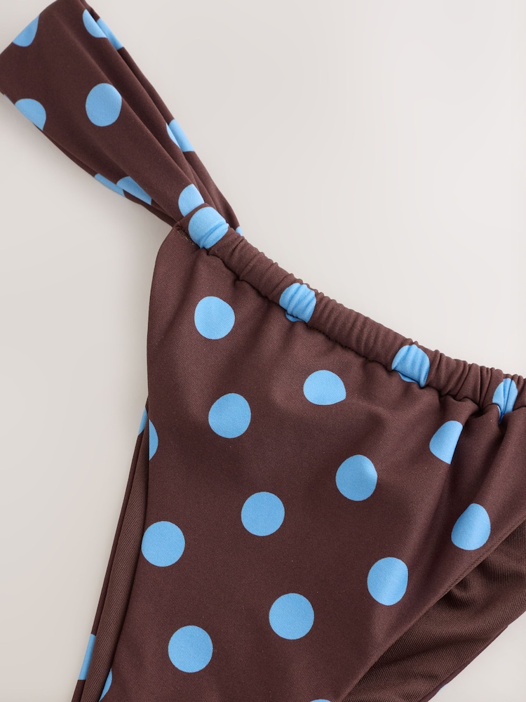 Chocolate Brown/ Blue Spot Tanga Bikini Bottoms - Image 2 of 3