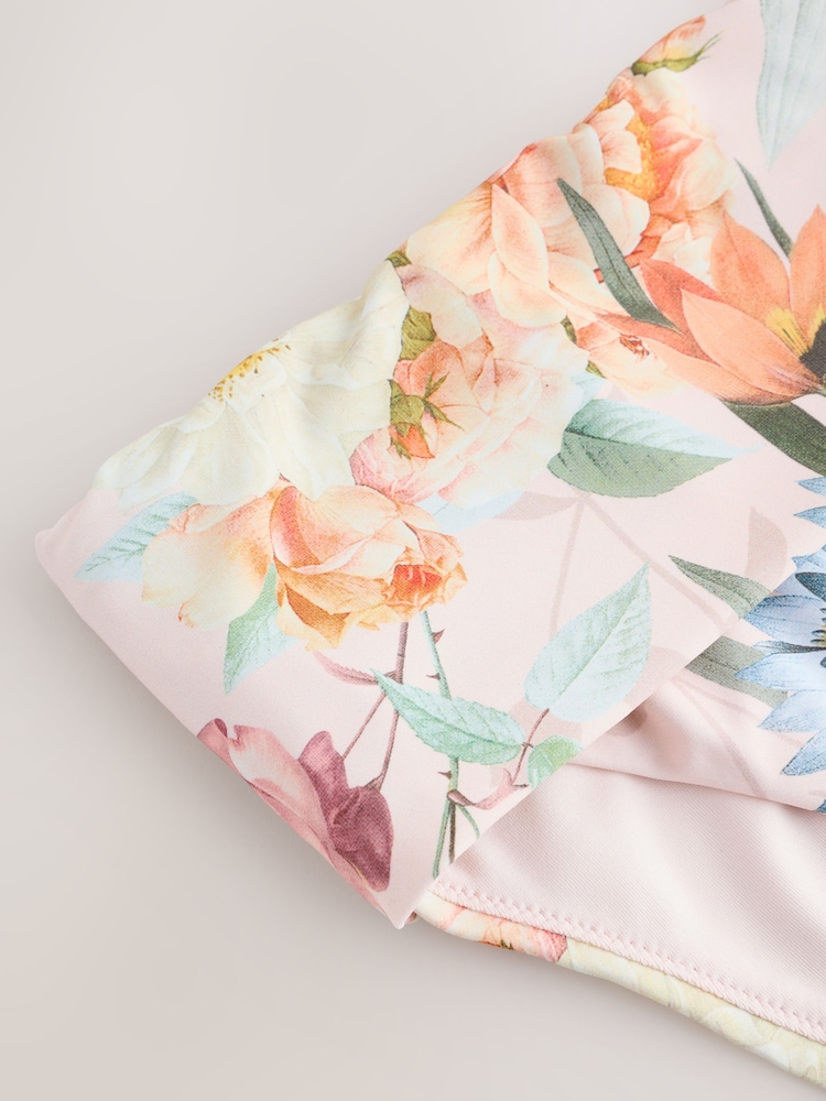 Pink Floral High Waist High Leg Roll Top Bikini Bottoms - Image 2 of 3 Pink Floral High Waist High Leg Roll Top Bikini Bottoms - Image 2 of 3