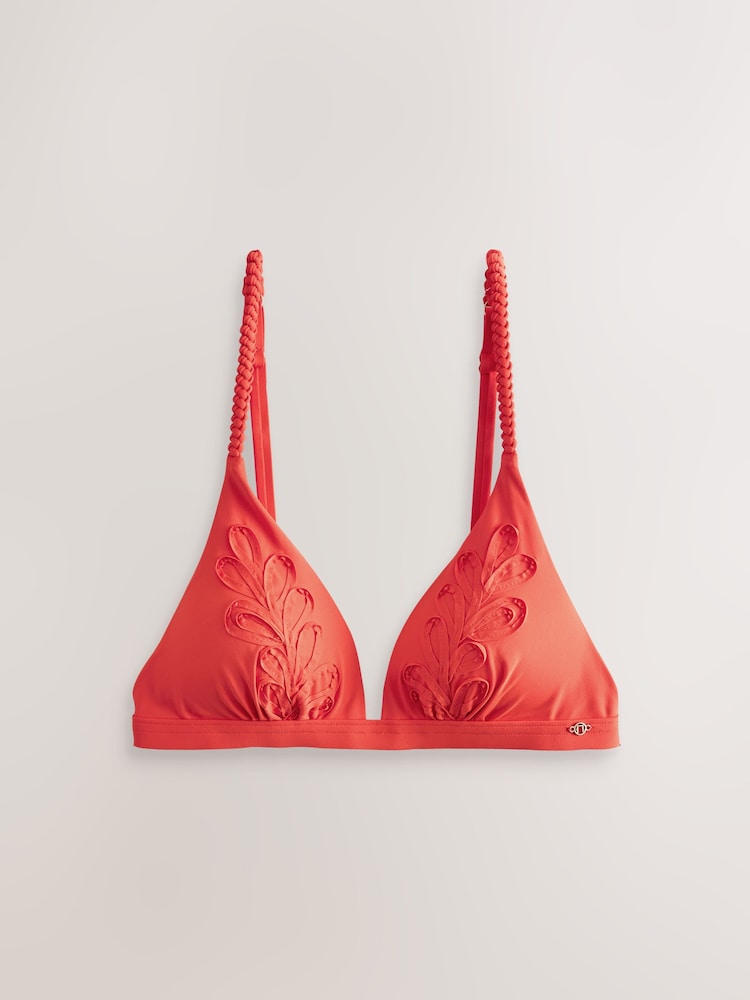 Rot - 3D Embroidered Plaited Strap Triangle Bikini Top - Bild 1 von 4