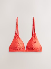 Red 3D Embroidered Plaited Strap Triangle Bikini Top - Image 7 of 10