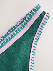 Green/Pink Whipstitch High Leg Bikini Bottoms - Image 6 of 7