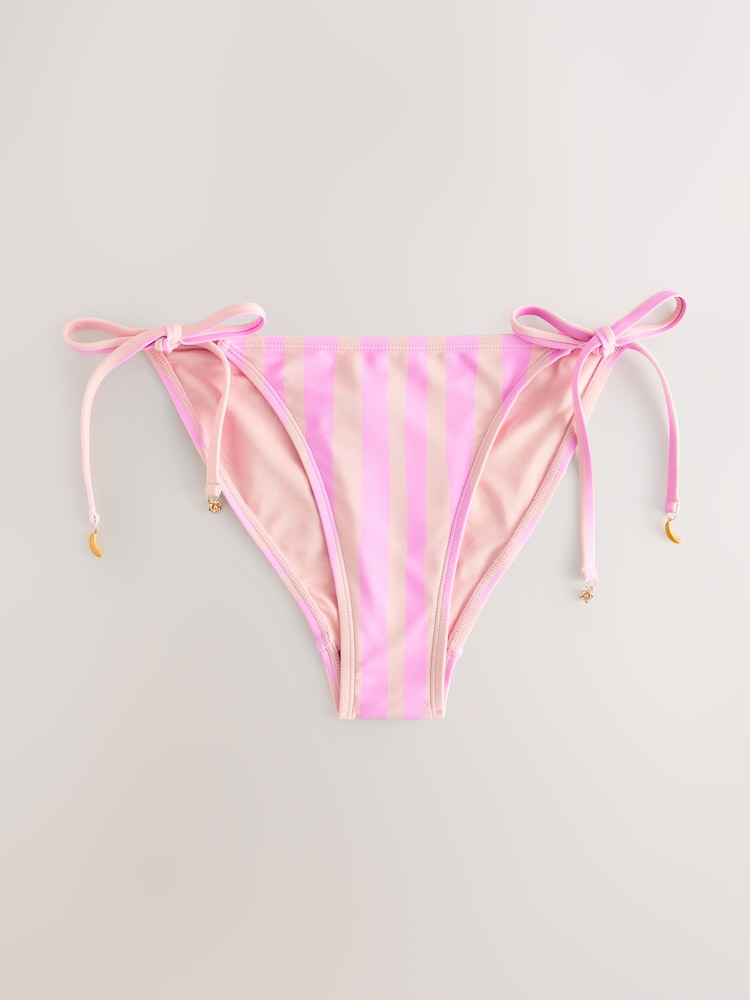 Pink/Cream Tieside Bikini Bottoms - Image 1 of 3 Pink/Cream Tieside Bikini Bottoms - Image 1 of 3