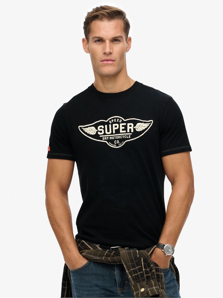 Superdry Black Auto Logo Relaxed T-Shirt - Image 1 of 6 Superdry Black Auto Logo Relaxed T-Shirt - Image 1 of 6