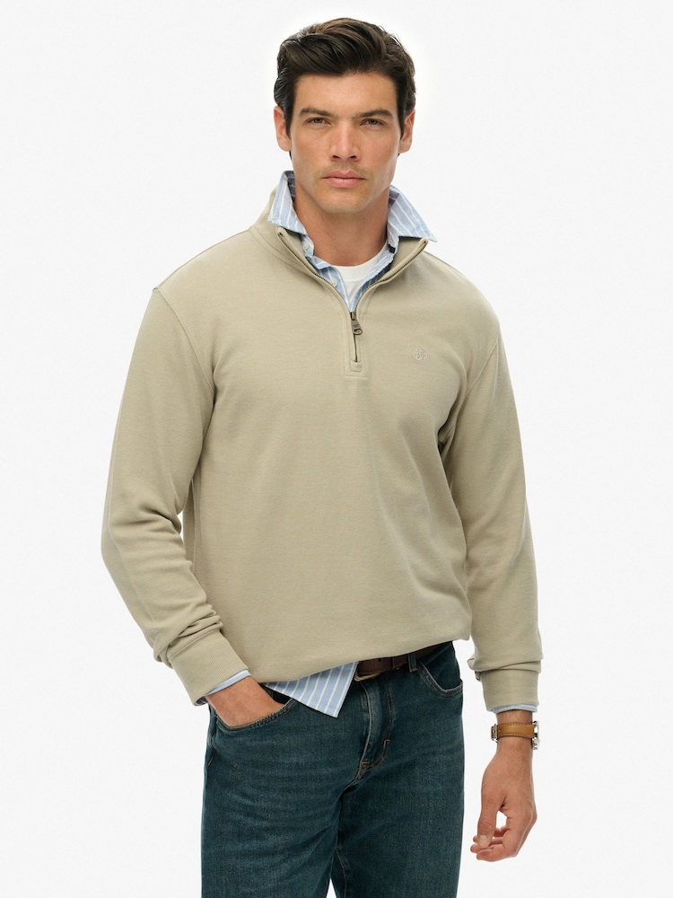 Superdry Green Ribbed Half Zip Jumper - Image 1 of 6