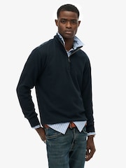 Superdry Blue Ribbed Half Zip Jumper - Image 1 of 6