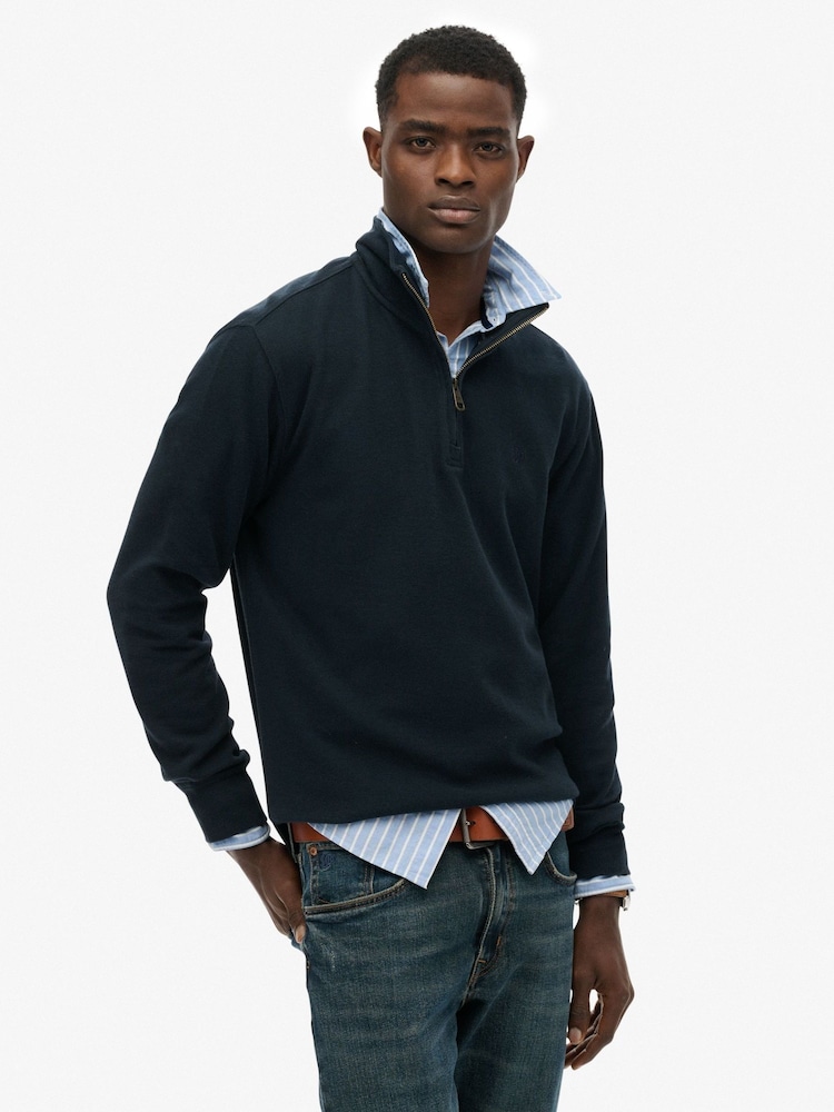 Superdry Blue Ribbed Half Zip Jumper - Image 1 of 6