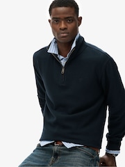 Superdry Blue Ribbed Half Zip Jumper - Image 4 of 6