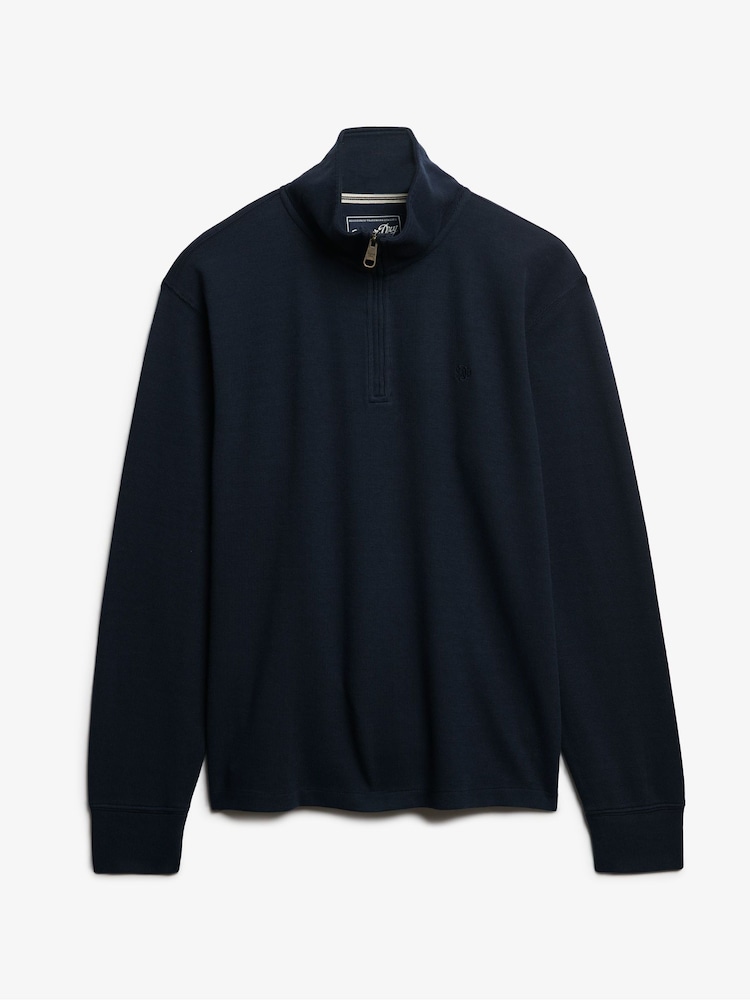 Superdry Blue Ribbed Half Zip Jumper - Image 6 of 6