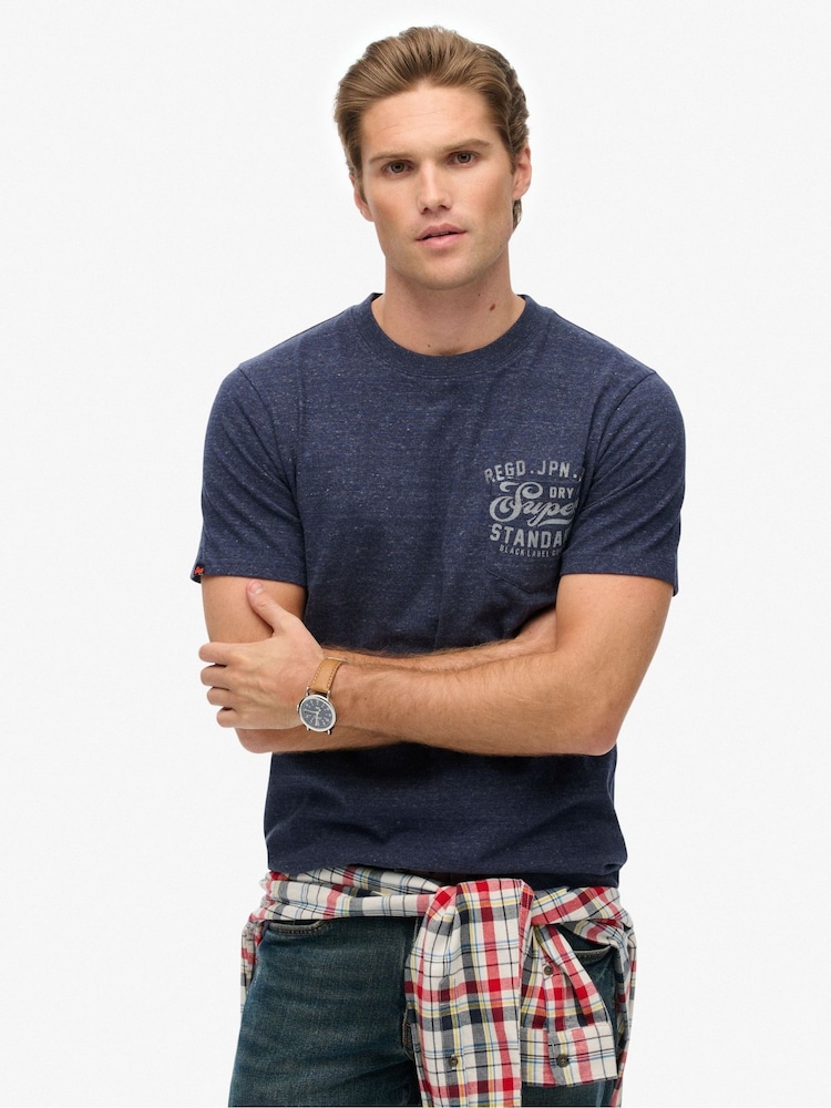 Superdry Blue Industrial Relaxed T-Shirt - Image 1 of 7 Superdry Blue Industrial Relaxed T-Shirt - Image 1 of 7