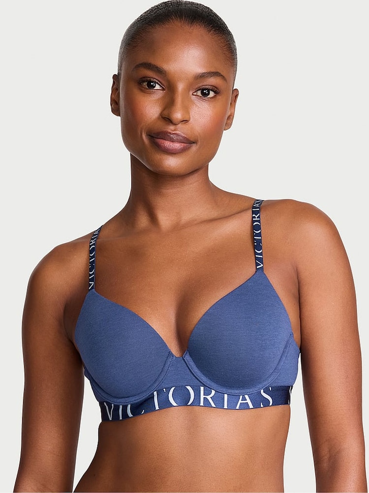 Victoria's Secret Ink Blue Full Cup Push Up Cotton Exploded Logo Bra - Image 1 of 2