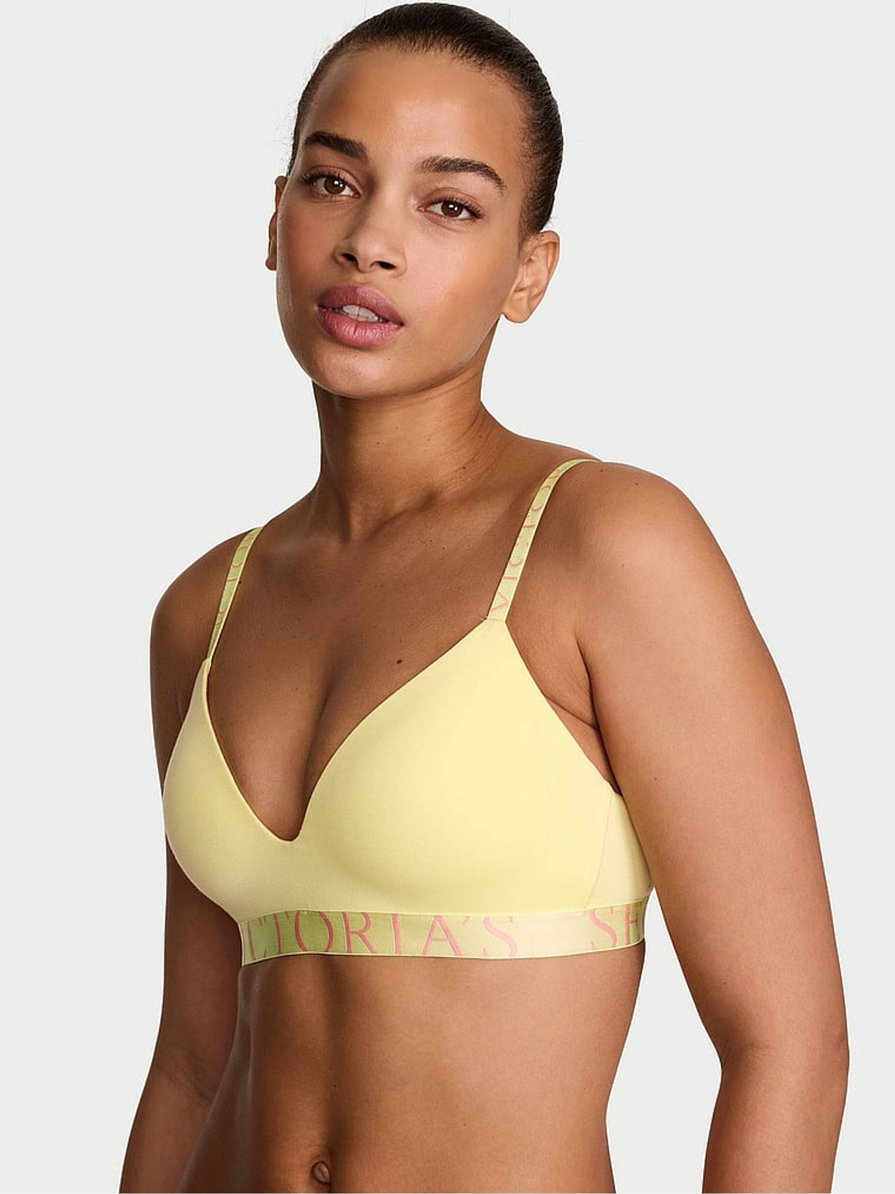 Victoria's Secret Lemonade Yellow Lightly Lined Non Wired Cotton Exploded Logo Bra
