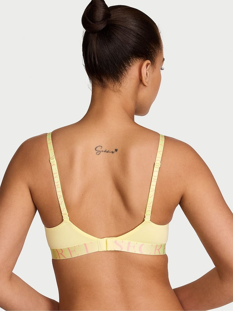 Victoria's Secret Lemonade Yellow Lightly Lined Non Wired Cotton Exploded Logo Bra - Image 2 of 4 Victoria's Secret Lemonade Yellow Lightly Lined Non Wired Cotton Exploded Logo Bra - Image 2 of 4