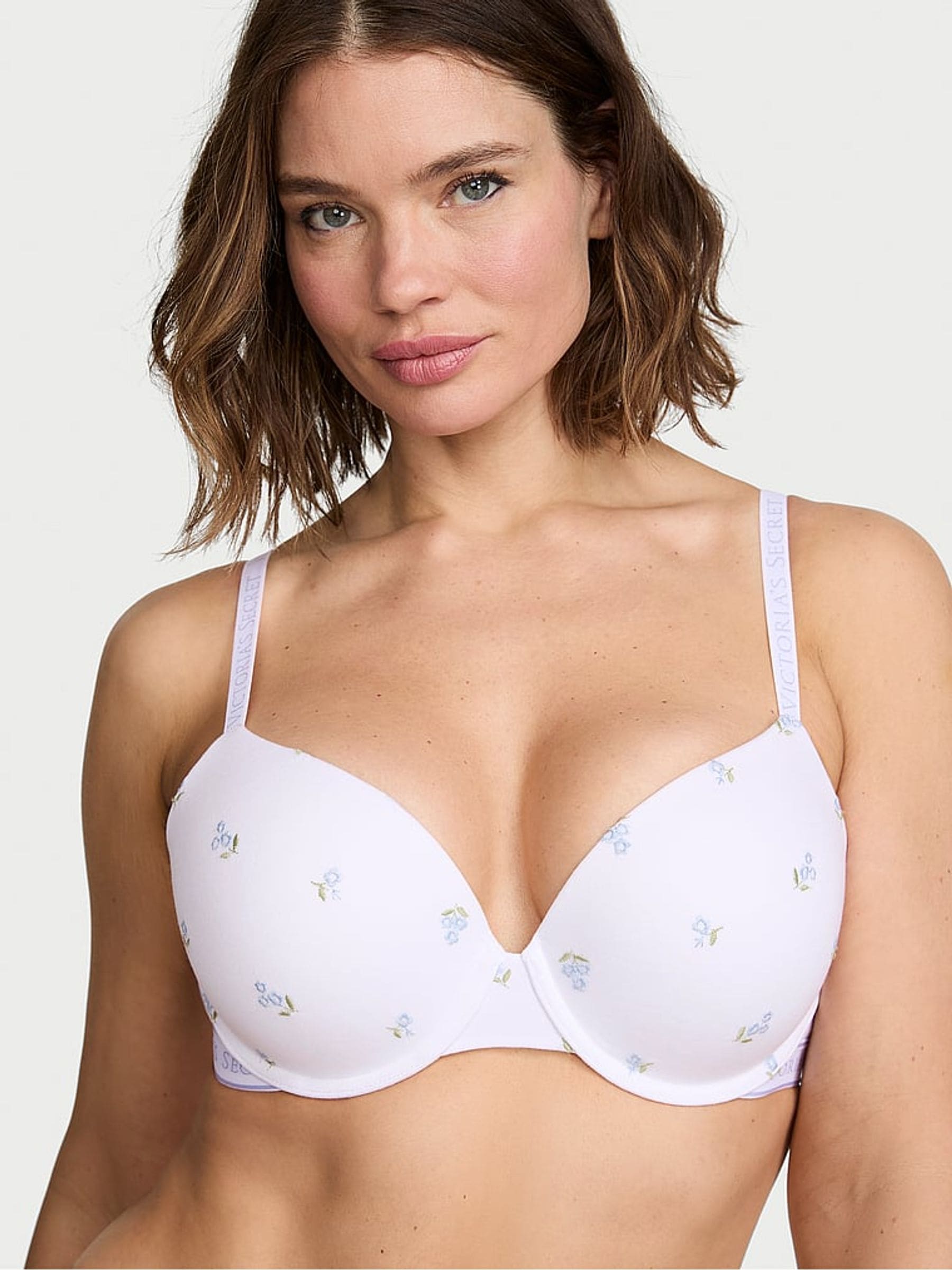 Victoria's Secret White Floral Full Cup Push Up Cotton Logo Embroidered Bra