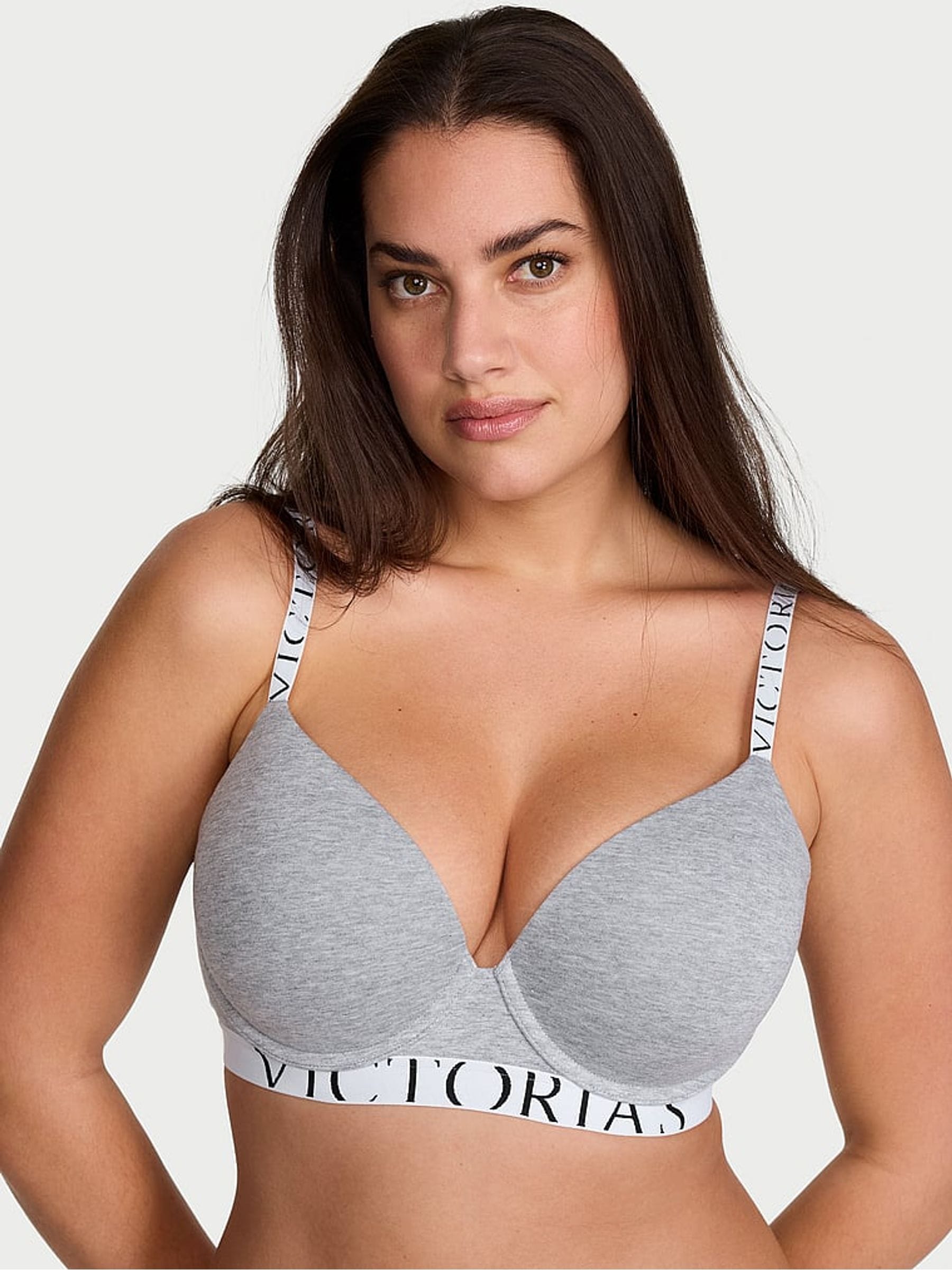 Victoria's Secret Medium Heather Grey Full Cup Push Up Cotton Exploded Logo Bra