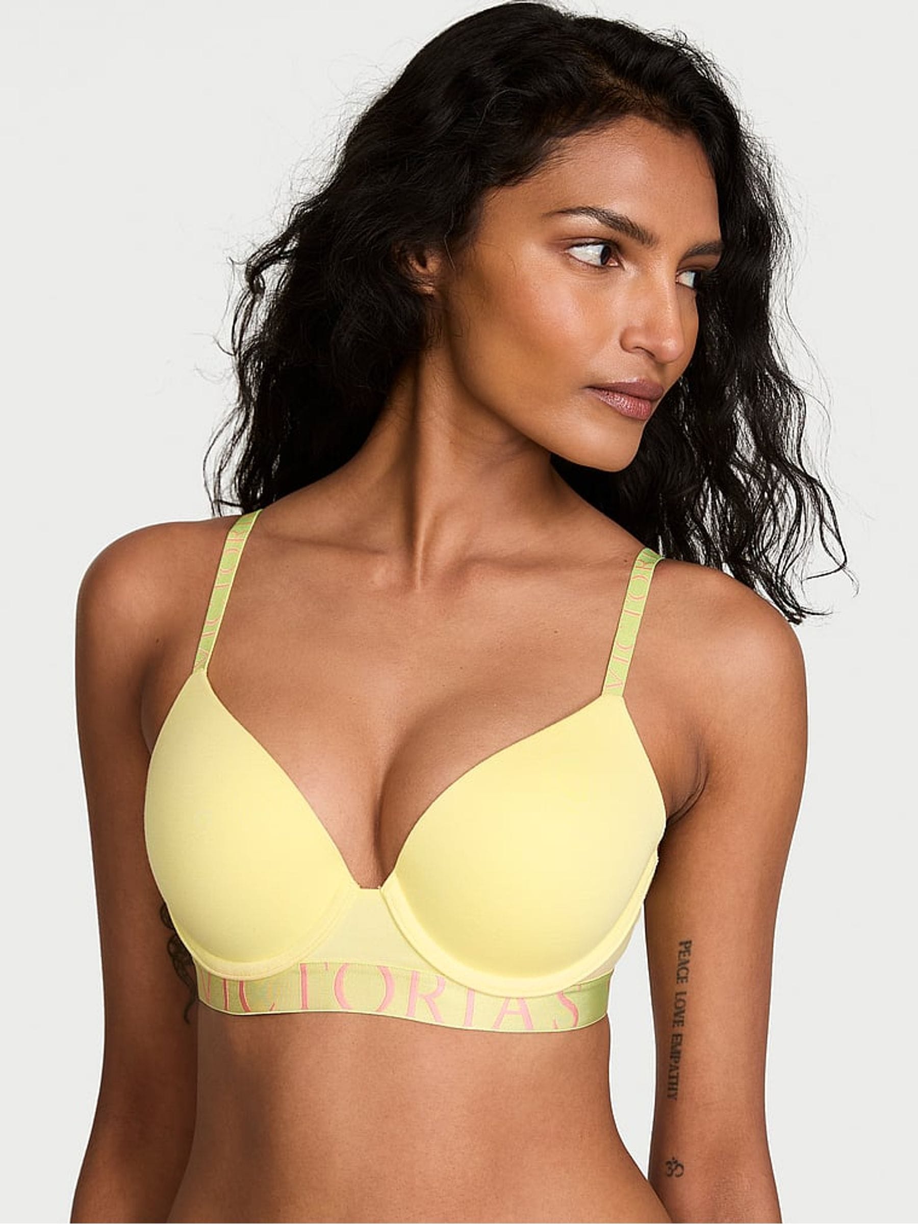 Victoria's Secret Lemonade Yellow Full Cup Push Up Cotton Exploded Logo Bra