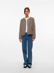 VERO MODA Brown Borg Faux Fur Button Down Jacket - Image 3 of 5