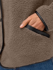 VERO MODA Brown Borg Faux Fur Button Down Jacket - Image 4 of 5