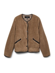 VERO MODA Brown Borg Faux Fur Button Down Jacket - Image 5 of 5