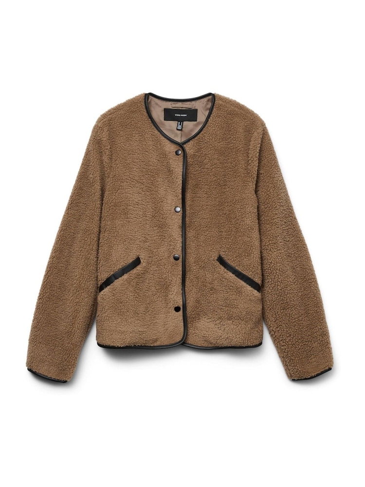 VERO MODA Brown Borg Faux Fur Button Down Jacket - Image 5 of 5