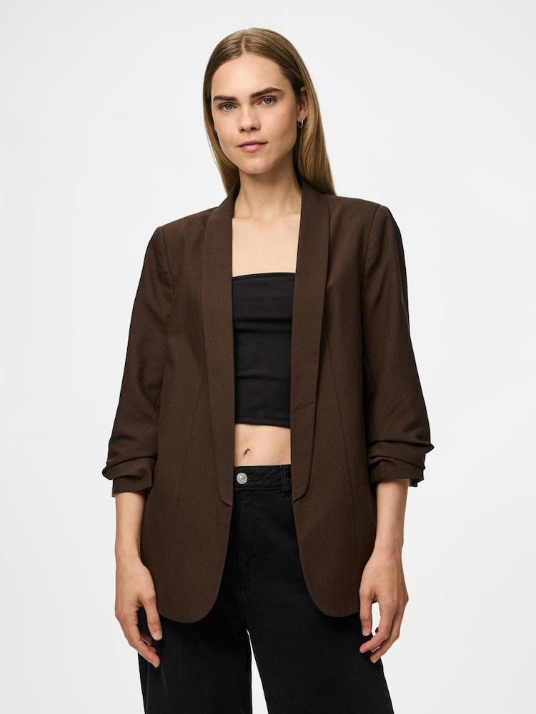 PIECES Brown 3/4 Length Sleeve Blazer - Image 1 of 5 PIECES Brown 3/4 Length Sleeve Blazer - Image 1 of 5