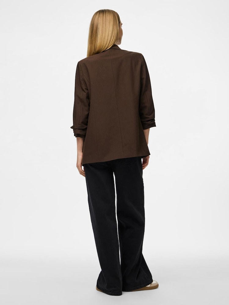 PIECES Brown 3/4 Length Sleeve Blazer - Image 2 of 5 PIECES Brown 3/4 Length Sleeve Blazer - Image 2 of 5