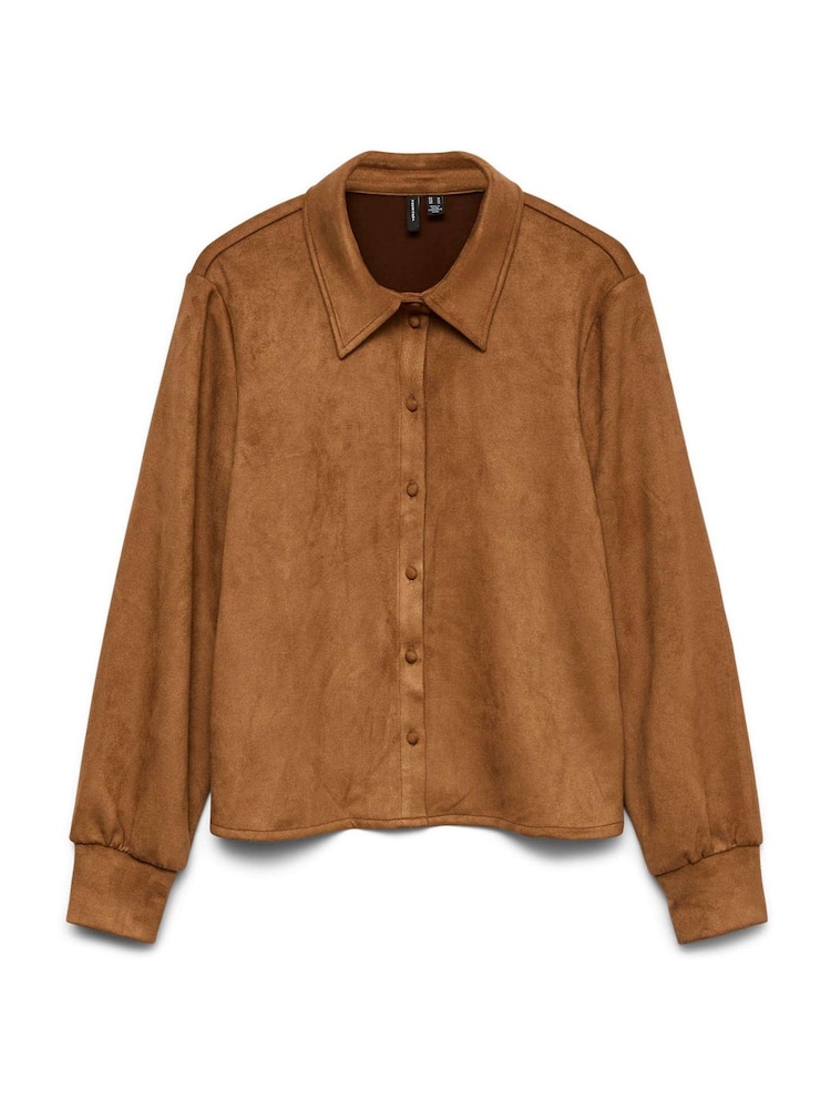 VERO MODA Brown Faux Suede Long Sleeve Shirt - Image 1 of 1 VERO MODA Brown Faux Suede Long Sleeve Shirt - Image 1 of 1