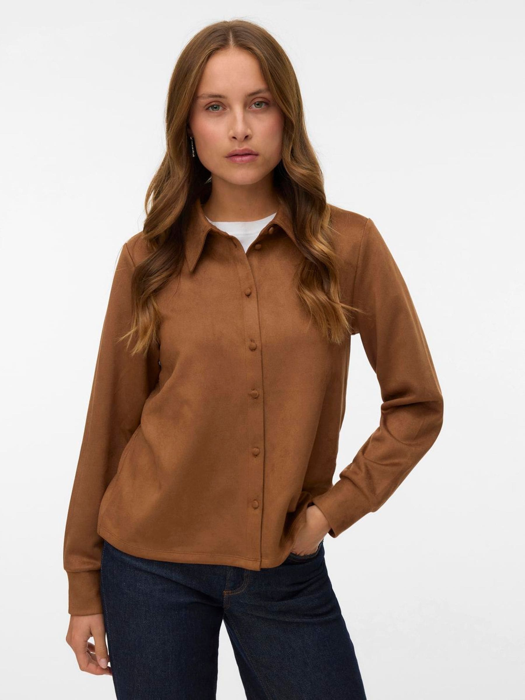 Buy VERO MODA Brown Faux Suede Long Sleeve Shirt from the Next UK