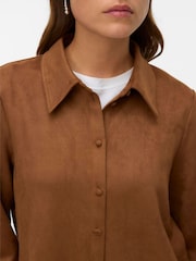 VERO MODA Brown Faux Suede Long Sleeve Shirt - Image 4 of 5