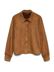 VERO MODA Brown Faux Suede Long Sleeve Shirt - Image 5 of 5